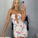 Women Summer Print Chest Cutout Bodycon Dress