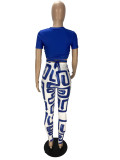 Women's Fashion Print Short Sleeve Two Piece Casual Pants Set