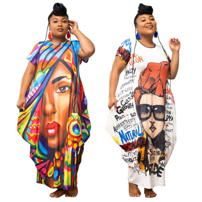 Women's Positioning Print Pocket Plus Size Loose Plus Size Plus Size Dress Women