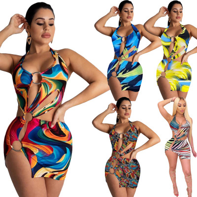 Women's Swimwear Colorful Print Dress