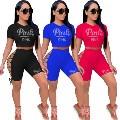 Women's Beaded Casual Fashion Sports Lace-Up Two Piece Shorts Set
