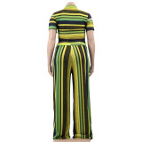 plus size fashion striped print fashion casual two piece plus size suit