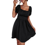 French Chic sexy dress summer romantic solid Puff Short Sleeve Casual dress women's clothing