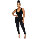 Fashion Casual Tight Fitting Solid V-Neck Sleeveless Trousers Two Piece Women's Set