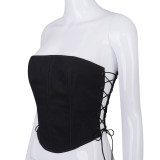 Fall Women's Sleeveless Wrap Bust Low Back Sexy Sides Lace-Up Corset