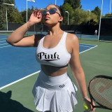Fashion Letter Print Casual Sports Two Piece Tennis Skirt Set