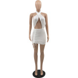 white cross Halter Backless sexy dress