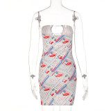 Women Summer Print Chest Cutout Bodycon Dress