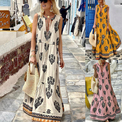 Women Summer Sleeveless Boho Print Dress