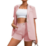 Summer Chic Suit Solid Color Blazer High Waist Shorts Two Piece Women's Set