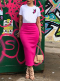 Fashion Casual Solid Color Slim Fitted Midi Skirts