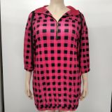 Fashion women's plaid three-quarter sleeve zipper dress