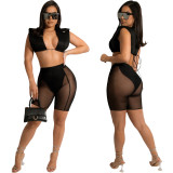 Women Sexy Mesh Summer Top And Shorts Two Piece Set