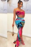 Women's Summer Fashion Positioning Print Wrap Straps Long Dress