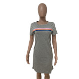 Women Pop Patchwork Rainbow Stripe Dress