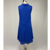 Plus Size Solid Turtleneck Sleeveless Casual Swing Career Dress