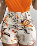 Printed Casual Tank Top Track Skirt Two Piece Set
