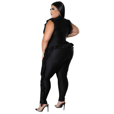 Sexy sleeveless solid color ruffle edge plus size jumpsuit sub