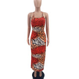 Sexy Straps Backless Leopard Print Long Dress