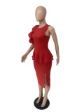 Casual Skinny Ruffle Solid High Stretch Dress