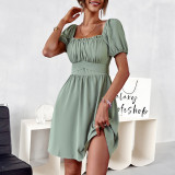 French Chic sexy dress summer romantic solid Puff Short Sleeve Casual dress women's clothing