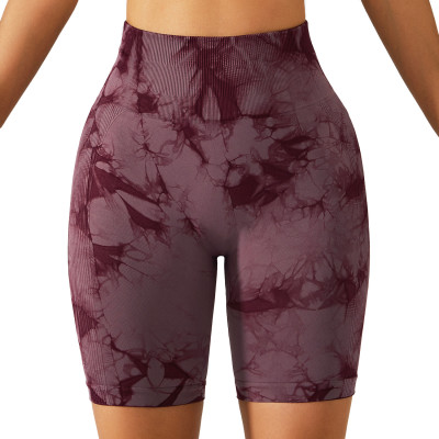 Tie Dye Seamless Yoga Shorts High Waist Tummy Sports Gym Shorts Butt Lift Tight Fitting Pants