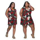 Women's Casual Camo Print Loose Pocket Zip Jumpsuit