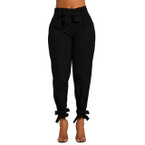 Stylish and elegant Style Solid Color Belt Tight Pants