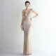 Women Sequined V-Neck Long Evening Dress