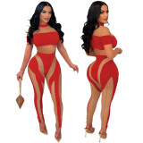 Women's Sexy Fashion Mesh See-Through Nightclub Patchwork Pants Set