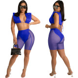 Women Sexy Mesh Summer Top And Shorts Two Piece Set