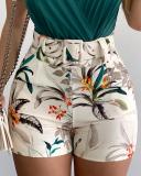 Printed Casual Tank Top Track Skirt Two Piece Set