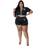 Plus Size Women fashion Casual sports Letter printing top and shorts two piece set