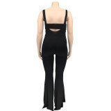 plus size solid color strapless two-piece set