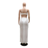 summer sexy suspenders fashion fringed white dress