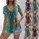 Summer Women V Neck Short Sleeve Print Top