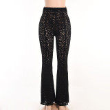 Textured Fabric See-Through Flared Pants Summer Sexy Chic Pants Women