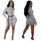 Women's round neck fashion zipper chic long sleeve bodycon dress