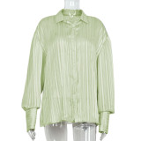 Cutout Loose Cardigan Shirt Collar See-Through Long Sleeve Blouse