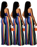 Women's Sexy Multi-Color Striped Waist Lace-Up Two Piece