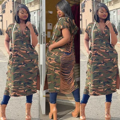 Women's summer camouflage hooded loose dress