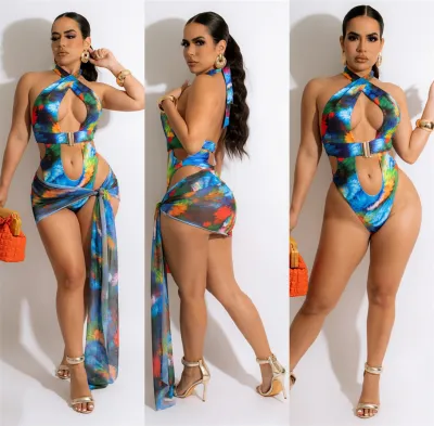 Women's Fashion Print Sexy One Piece Swimsuit Two Piece