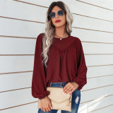 Women Solid Tops Round Neck Loose Shirt