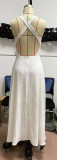 Summer Solid White Slim Fit Strap Backless A-line Dress