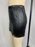 High Waist Bodycon Nightclub pu Leather Zip Patchwork Lace-Up Black Leather Skirt Short Skirt