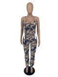 Women's Sexy Loose Sling Double Sided Pocket Fashion Camouflage Jumpsuit