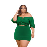 Summer Plus Size women's solid color sexy Off Shoulder culottes spinning cotton two-piece set