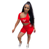 Women's Solid Color Print Sexy Cutout Sports Two-Piece Shorts Set