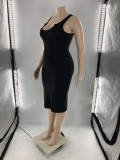 Fashion Plus Size Women Solid V Neck Sleeveless Slim Midi Dress