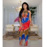 Sexy Colorful Tie Dye Print Fashion Knotted Slit Casual Dress